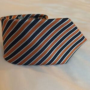 NORDSTROM 100% silk Men's striped Tie orange blue silver neck tie made in USA